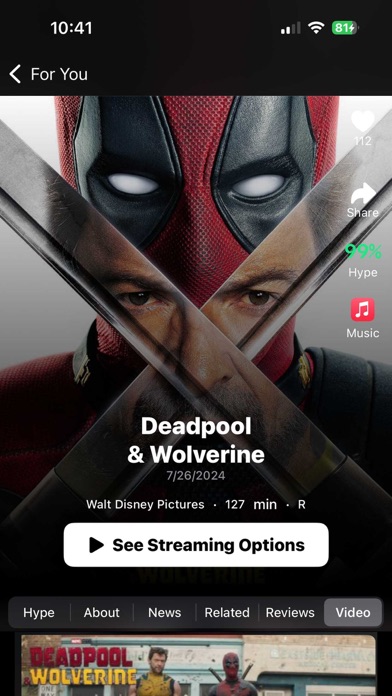 Movies Now! streaming finder app screen